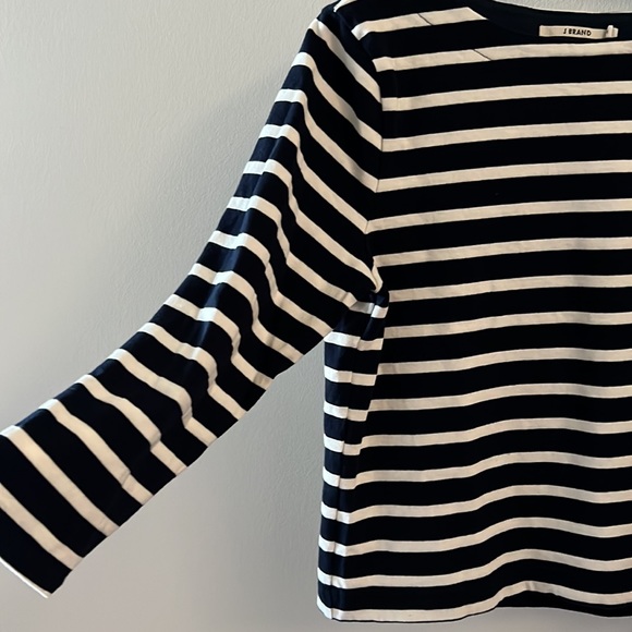 j Brand midnight blue and cream Marina stripe jersey shirt M - Picture 4 of 6